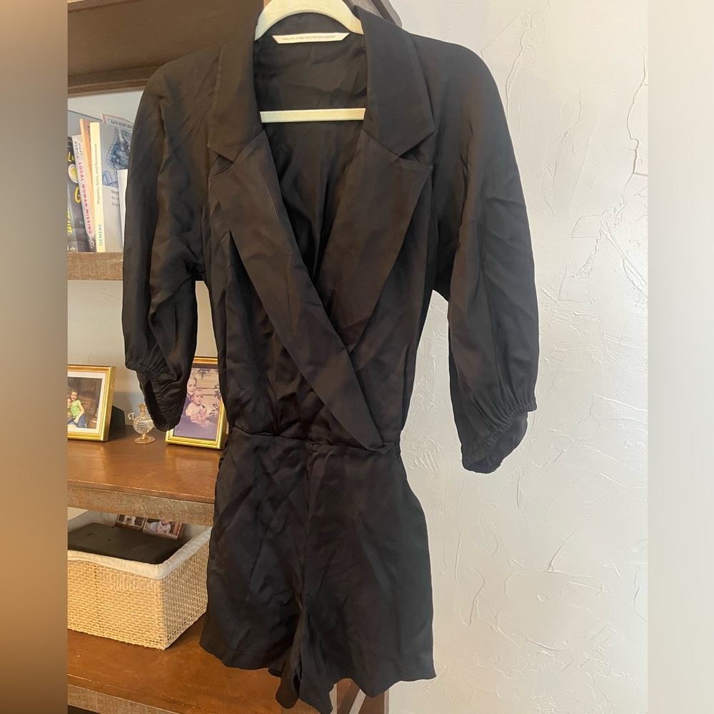 Twelfth Street by Cynthia Vincent Black Jumpsuit with Lapel Collar